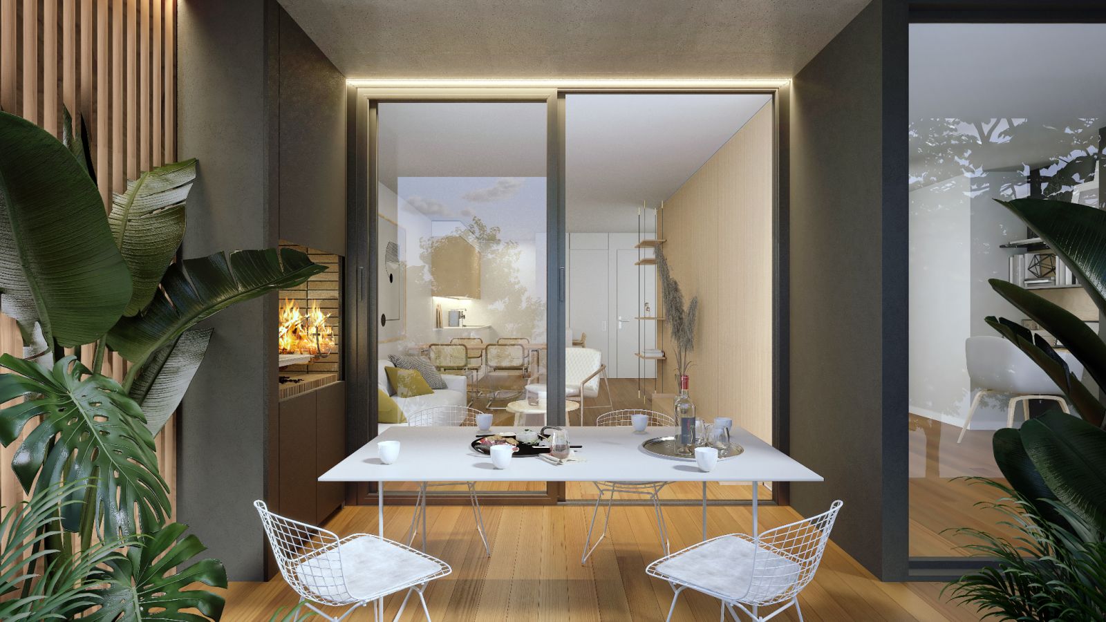 Render original del balcón con parrilla