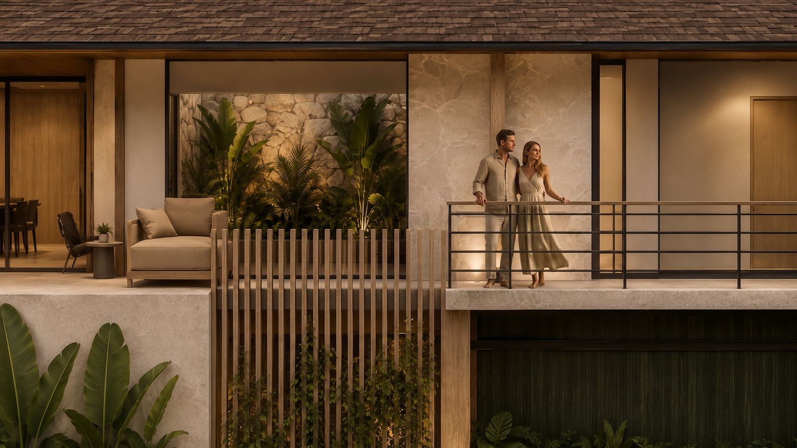 El balcón con una pareja mirando la vista